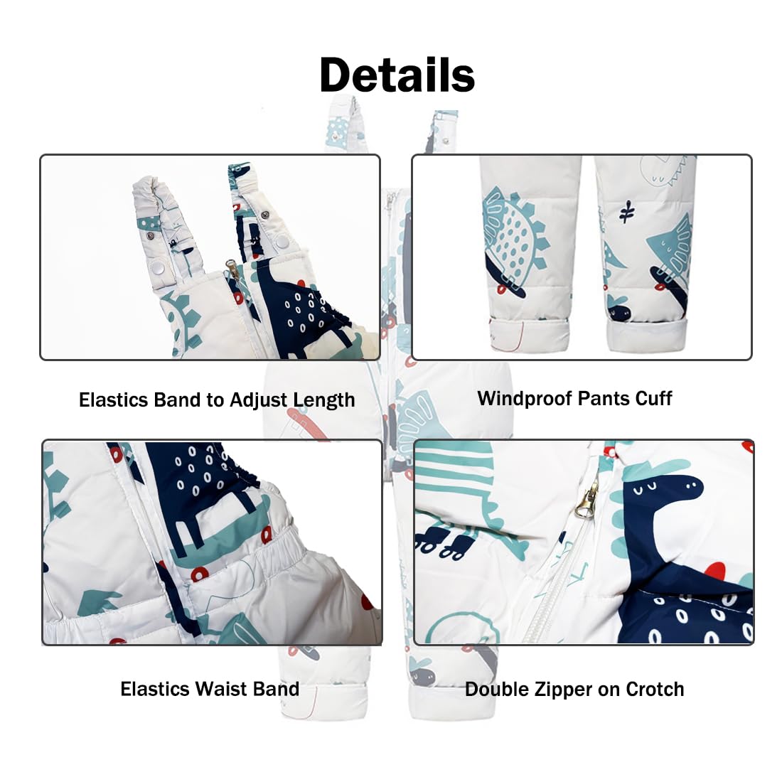 Combinaison de Neige Bébé 2pcs Ensemble Hiver Enfant avec Col en Fourrure Amovible Manteau Chaud et Pantalon Imperméable Coupe-Vent Tenue de Neige pour Fille Garçon Blanc