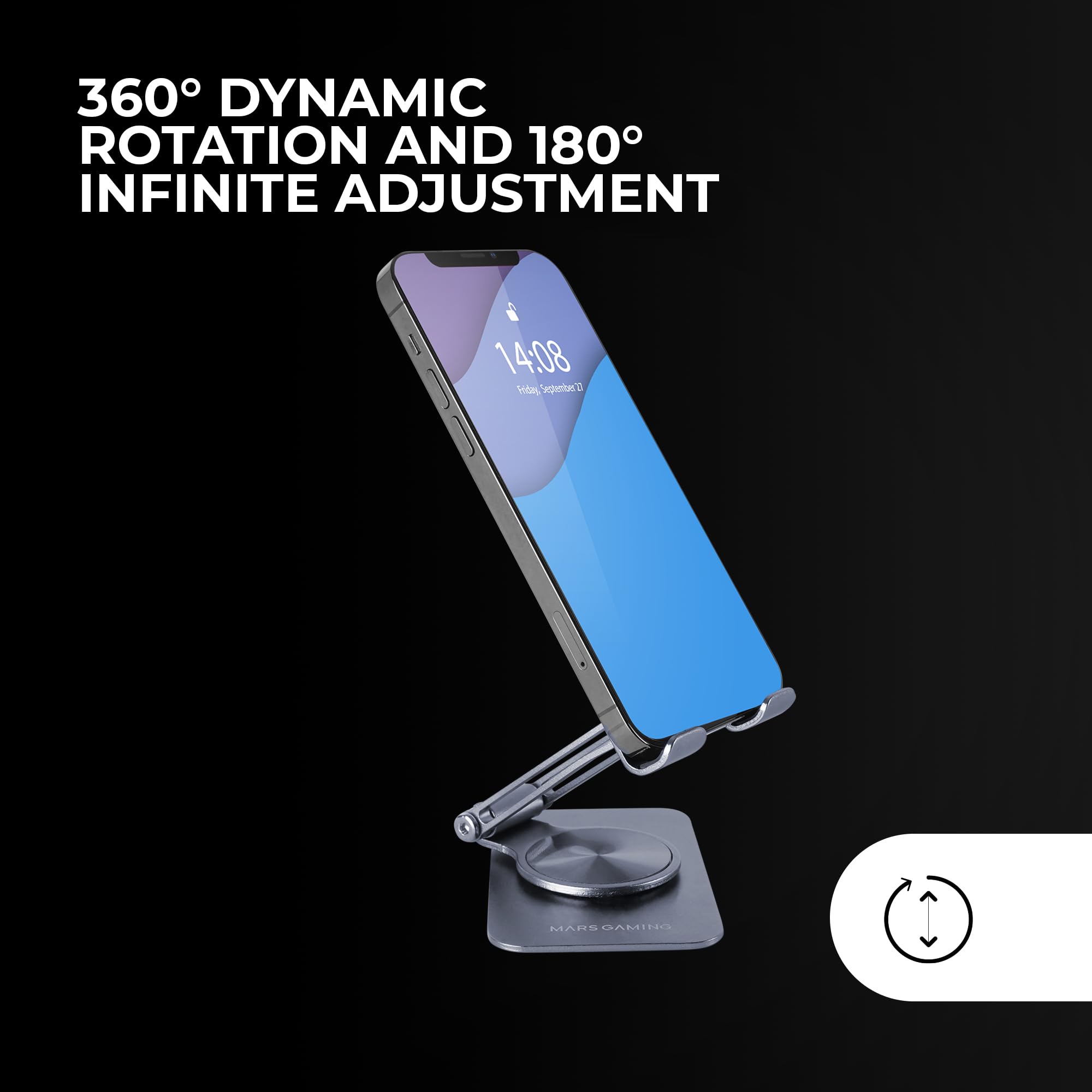 Mars Gaming MA-RSS, Foldable Smartphone Stand, 360° Dynamic Rotation + 180° Height & Angle Adjustment - Image 3