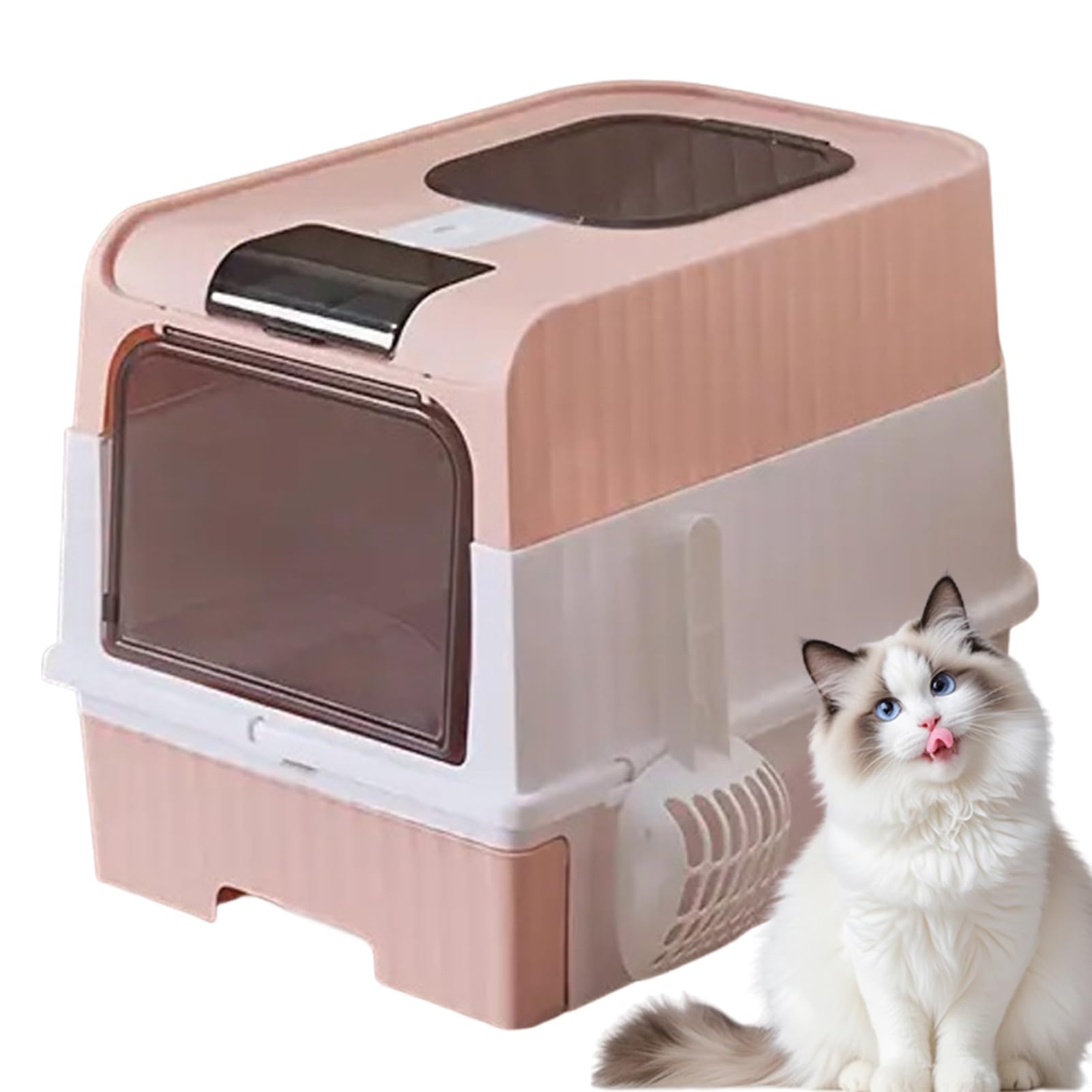 Lettiera per gatti - Lettiera per gatti di grandi dimensioni, scatola portaoggetti antiodore pieghevole leggera con pala e filtro per il trasporto portatile design chiuso