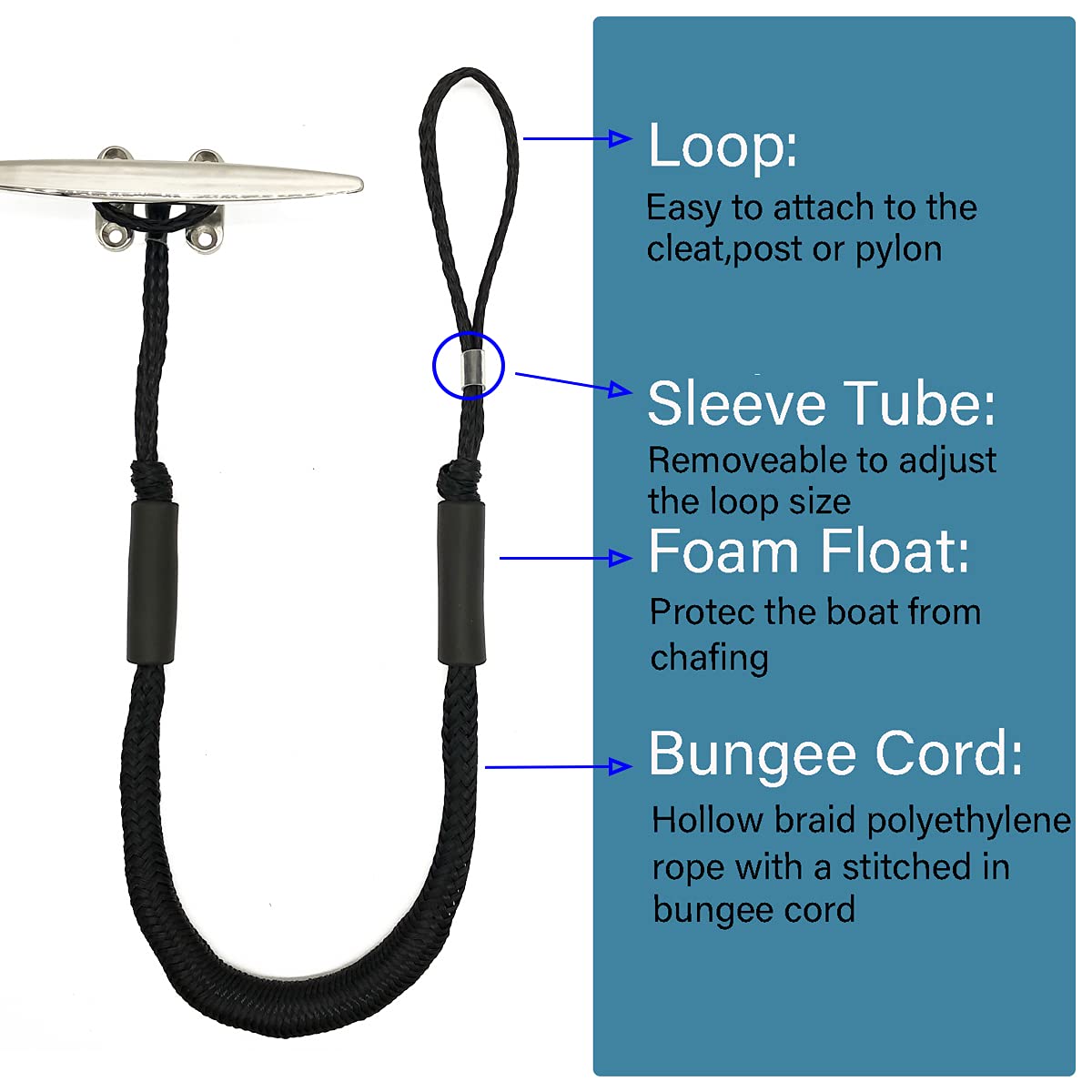 Boat Bungee Dock Lines - 4 Pack for PWC & Boats -2