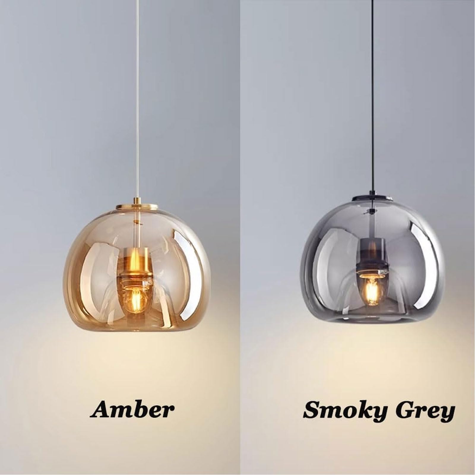 Lustre moderne en verre gris fumé/ambre, luminaires de 9 pouces en fer Art Pedant, éclairage suspendu réglable en hauteur pour chambre à coucher, cuisine, îlot, salle à manger, salon, salle d'expositi