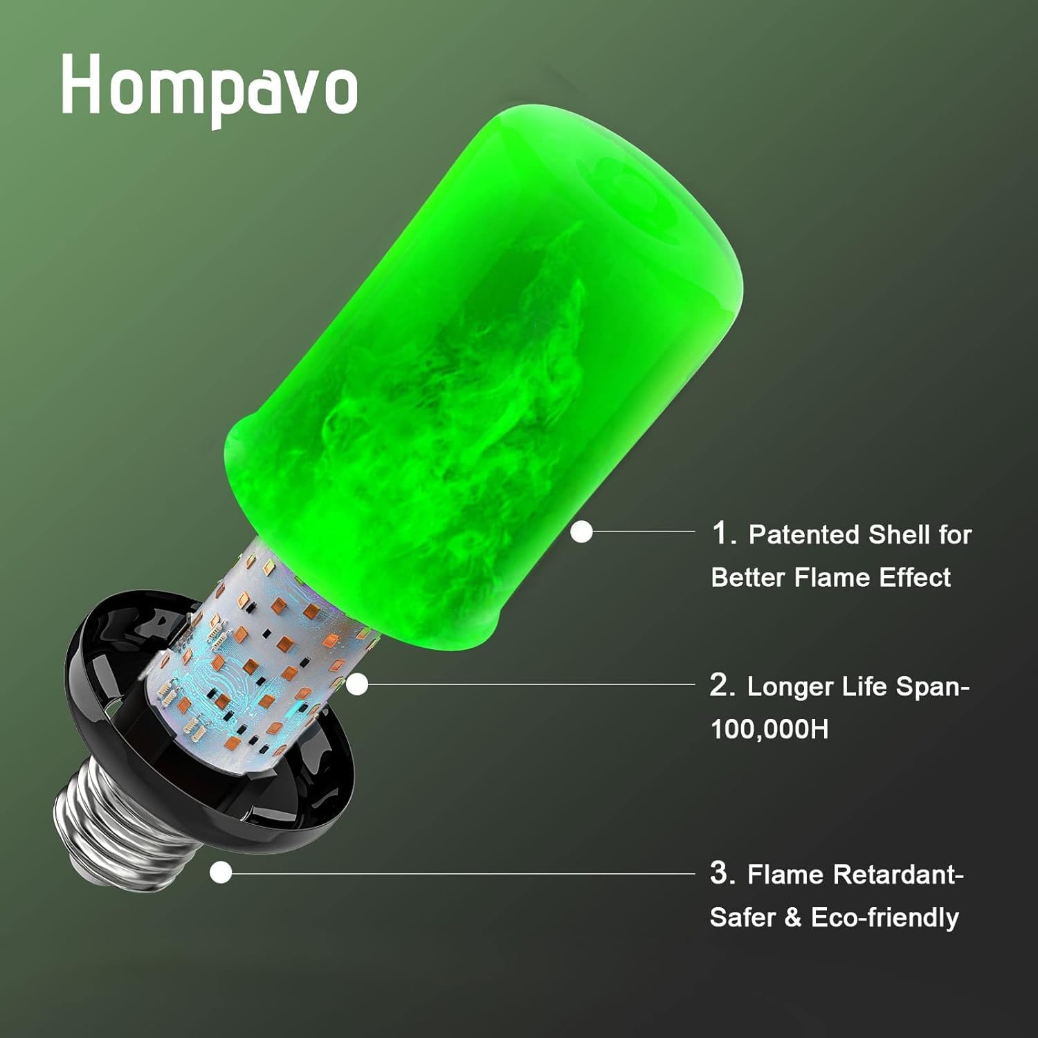 Hompavo - Focos LED con forma de llama, modo de cambio de dirección, sockets E26/E27, para interior y exterior, para fiestas de Halloween, Navidad en casa, paquete de 2, verde Decoraciones navideñas,