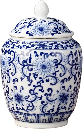 MagiDeal Jarrón de cerámica de jengibre chinoiserie, estilo chino, tarros de porcelana tradicional, tarro de jengibre asiático para decoración del
