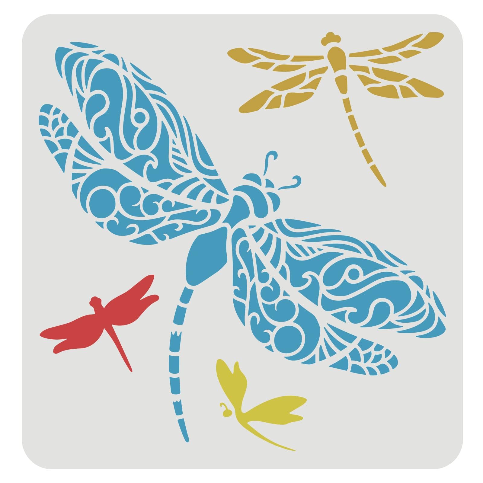 FINGERINSPIRE Dragonfly Stencils 11.8x11.8 inch DIY Garden Fence Stencils Plastic Summer Camp Dragonfly Pattern Stencil Reusable Large Decor Template for Painting on Wood Floor Wall