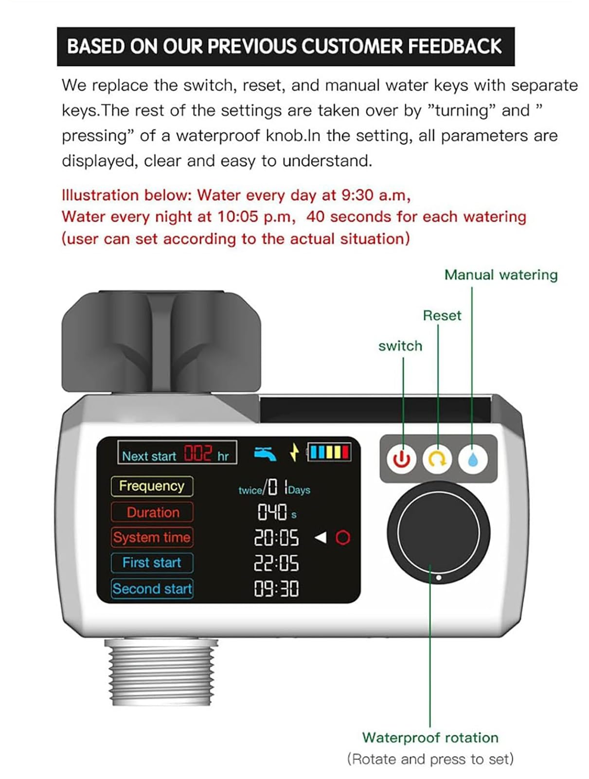 Timer for Irrigazione Solare, Sistema di Irrigazione con Ritardo Pioggia, Controller for Irrigazione, Timer for Rubinetto Esterno da Giardino for Prato, Giardino e Patio