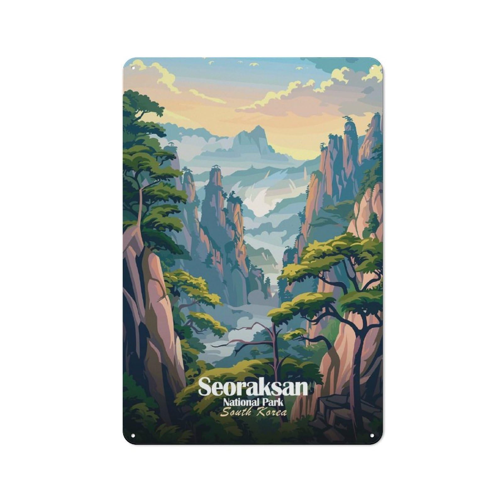 Junmoney Style-21 Tin Wall Plaque 30X20cm With Seoraksan National Park, South Korea For Guest Room Or Hallway, For Updating Guest Room And Hallway After Moving