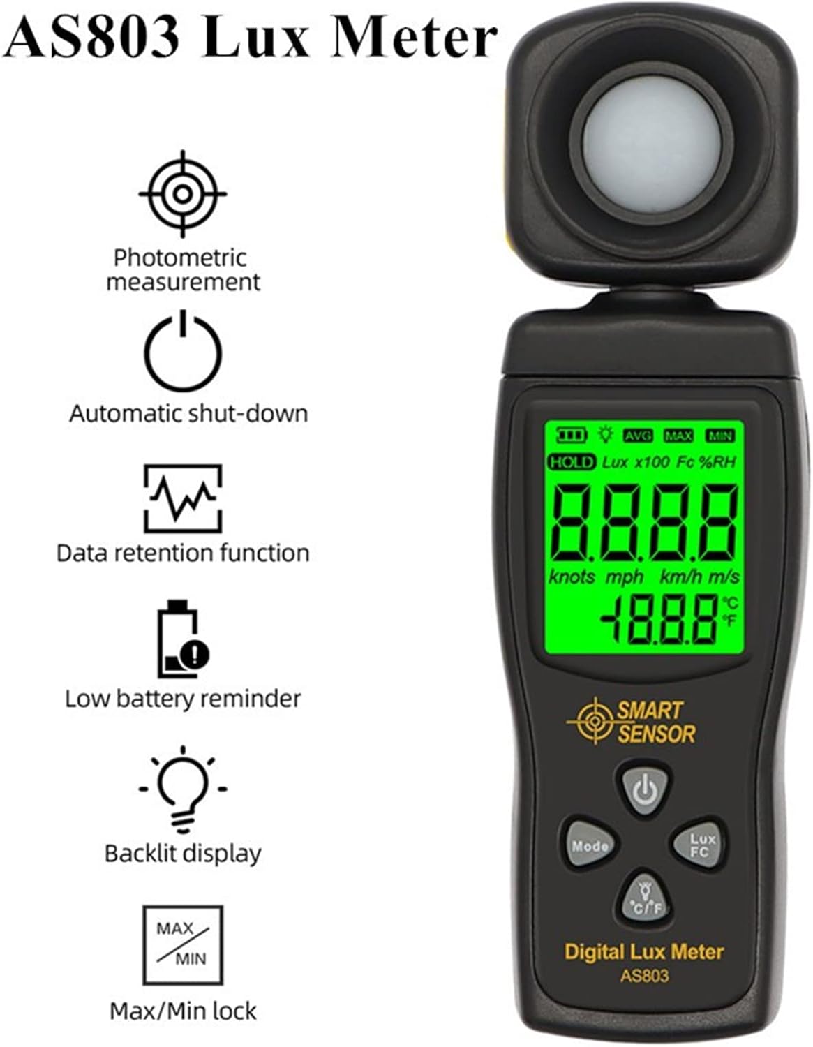 Light & Lux Meters AS803 Luxmeter Digital Light Meter Lux Meter