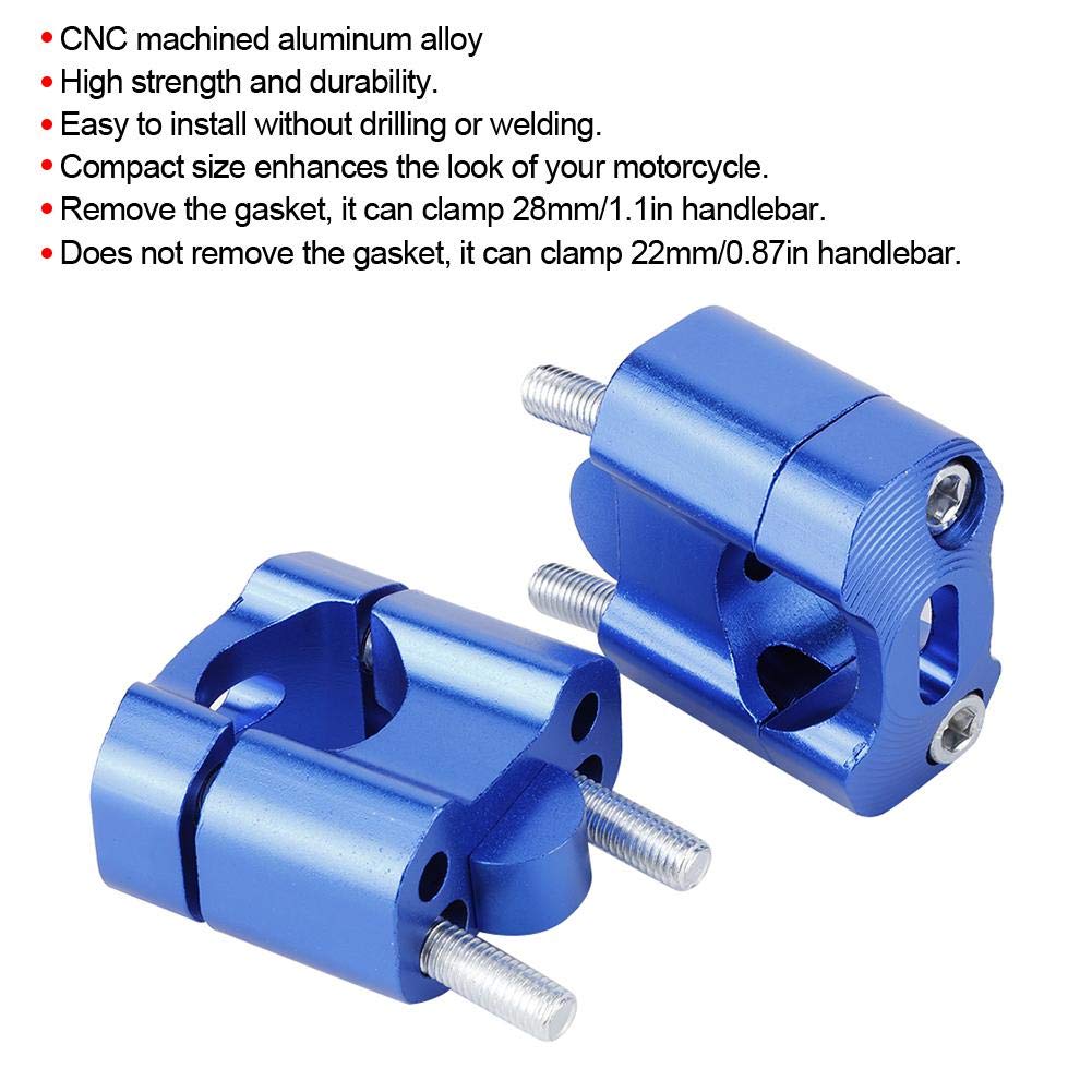 Riser per manubrio, coppia di manubri per mm / 28 mm Adattatore per morsetti di montaggio per montanti per barra grassa CNC Lega di alluminio(Blu)