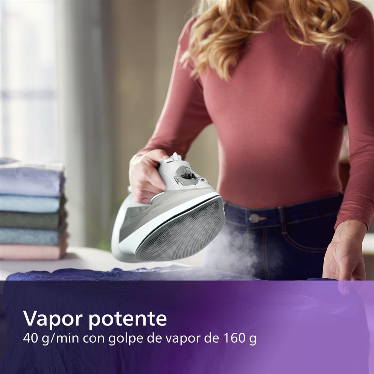 Philips 5000 Plancha de Vapor, Potencia de 2400W, depósito 320 ml, Blanco | Golpe de vapor 160g, 40g/min continuo, suela SteamGlide Plus, vapor vertical, Antigoteo, plancha compacta (DST5010/10)