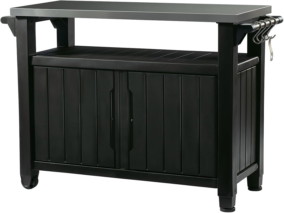 Unity XL Portable Outdoor Table with Stainless Steel Top for Kitchen Prep and Outdoor Storage Cabinet for Grilling Accessories, Dark Grey