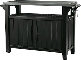 Keter Unity XL Portable Outdoor Grill Cart with Stainless Steel Top, 78-Gallon Storage & BBQ Accessories, Dark Grey