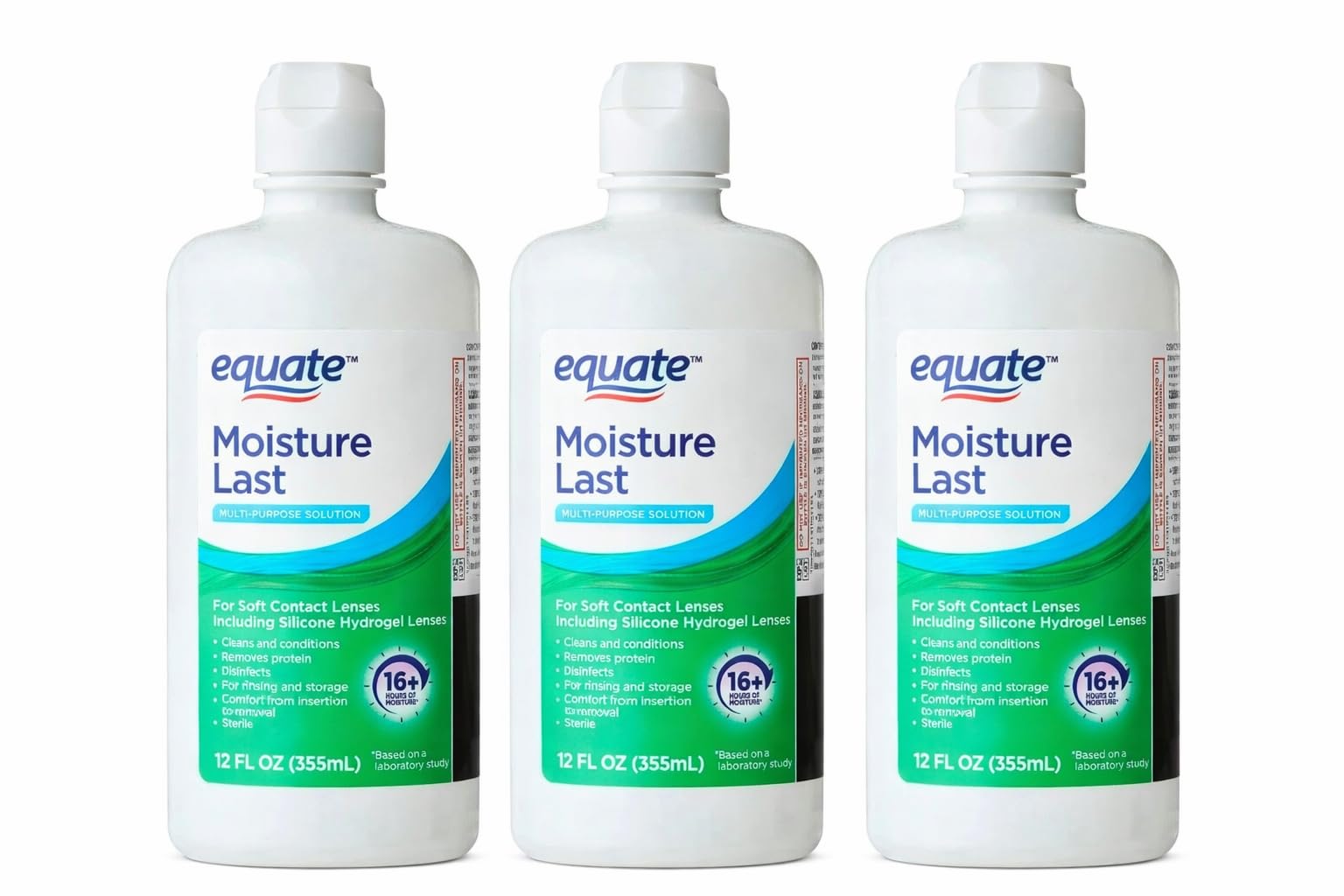 Equate Moisture Last Multi-Purpose Solution for Soft Contact Lenses 12 Fl Oz 3 Bottles