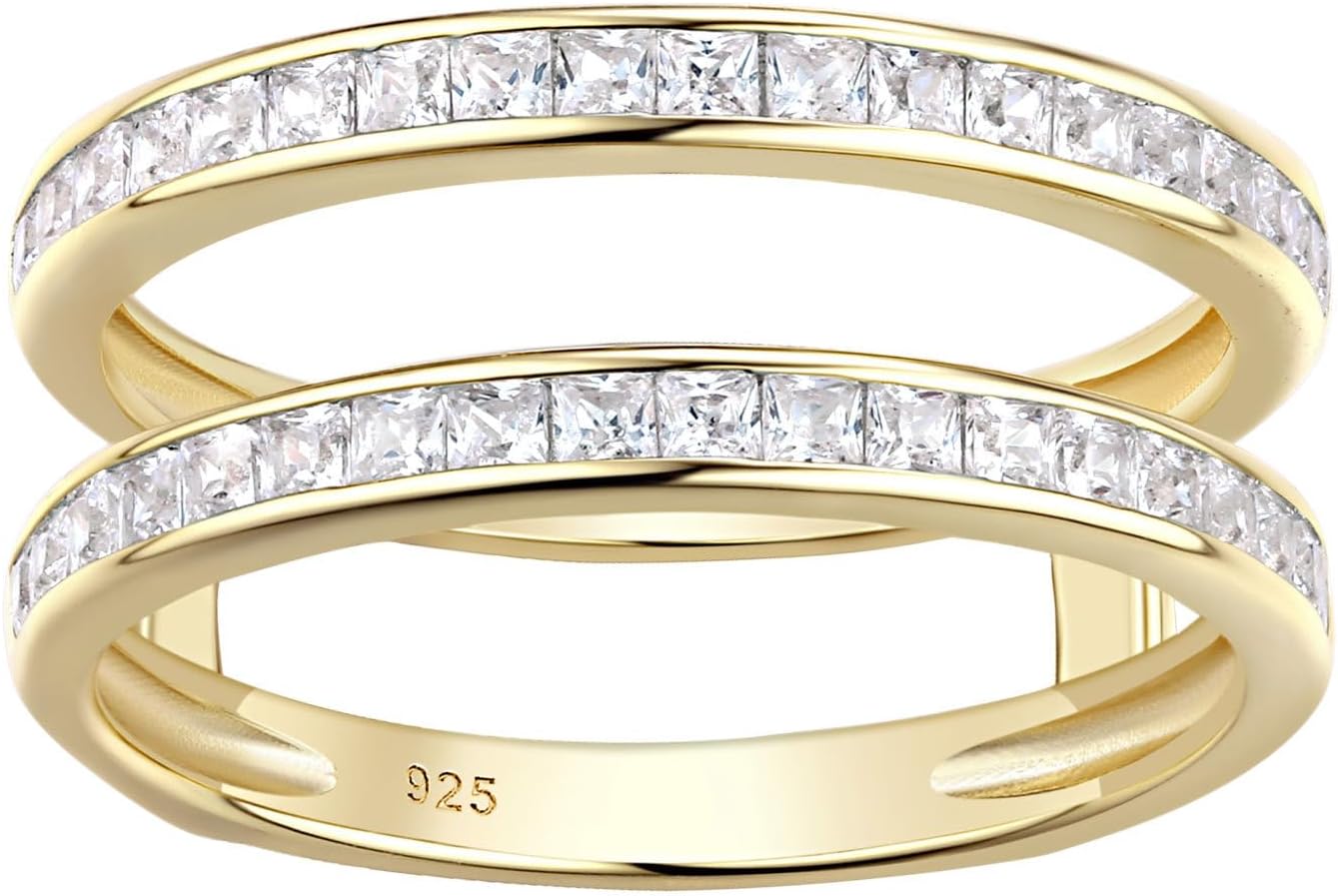 Wuziwen Vintage Princess Ring Enhancer for Women Wedding Band Set 925 Sterling Silver Eternity Rings