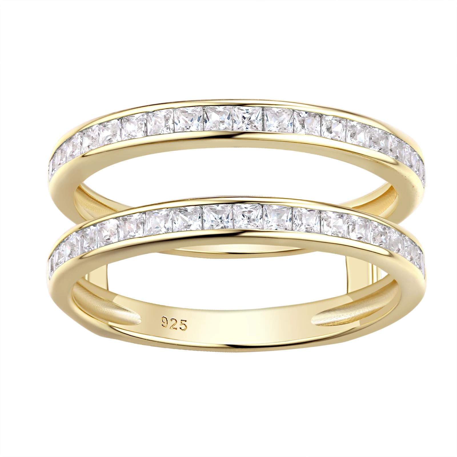 Wuziwen Vintage Princess Ring Enhancer for Women Wedding Band Set 925 Sterling Silver Eternity Rings