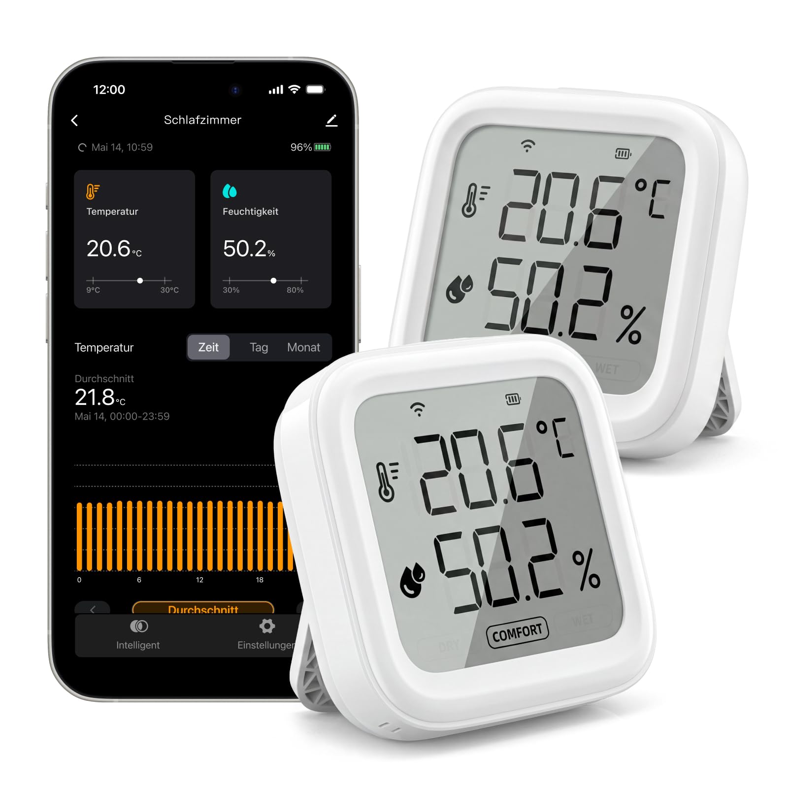 Set di 2 termometri WiFi, igrometro interno, Smart Home, misurazione dell'umidità dell'aria con app, monitor per camera da letto, soggiorno, funzionamento a batteria