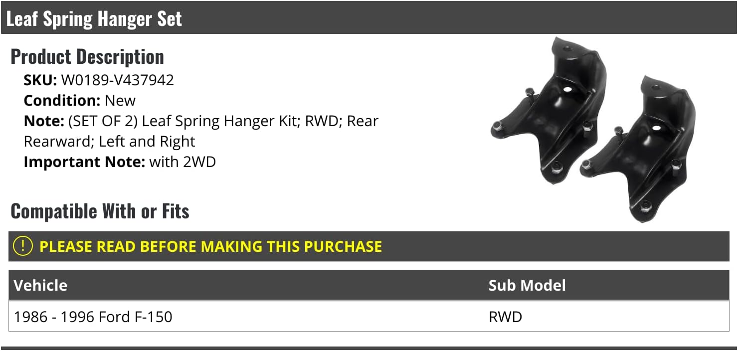 Leaf Spring Hanger - Set of 2 - Compatible with 1986-1996 Ford F-150 RWD