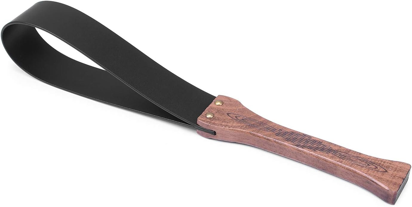 Ridunee Real Leather Folded Equestrianism Whip with Wooden Handle