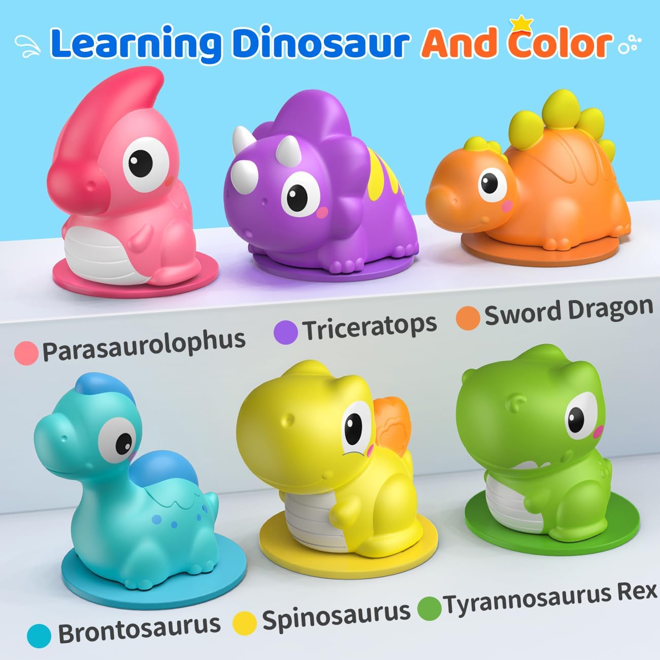 Light Up Bath Toys for Kids Ages 1-3, Dinosaurs Water-Activated Toys, Bathtub Toys for Toddlers 2-4, Pool Floating Water Bath Toys for 1 2 Year Old Boy Girl Gifts - 6 Packs