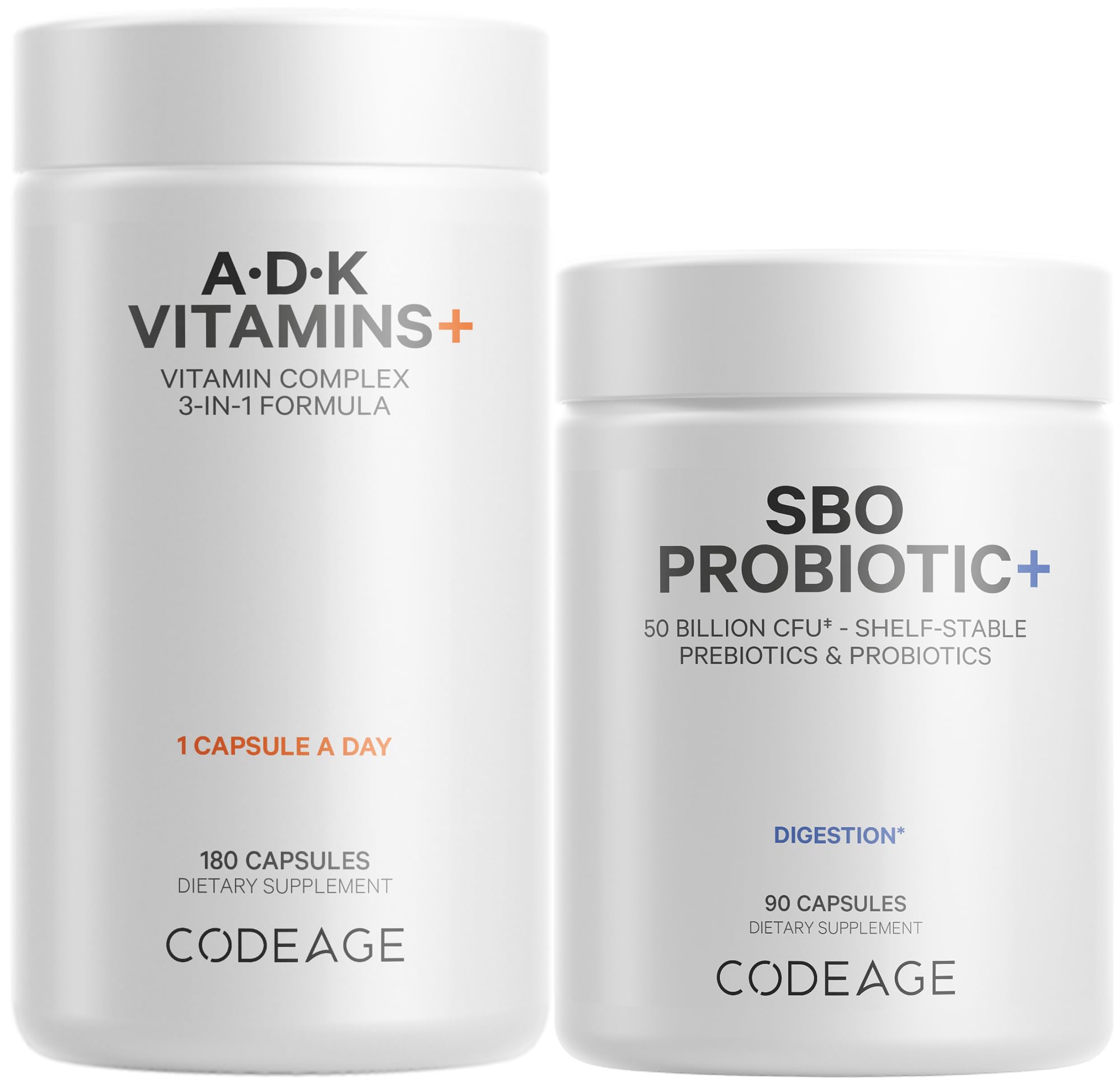 Codeage Daily ADK Vitamin & Probiotic Bundle – Vitamin A Retinyl Palmitate, Vitamin D3 Cholecalciferol, Vitamin K, 50 Billion CFU SBO Probiotic Blend, Non-GMO
