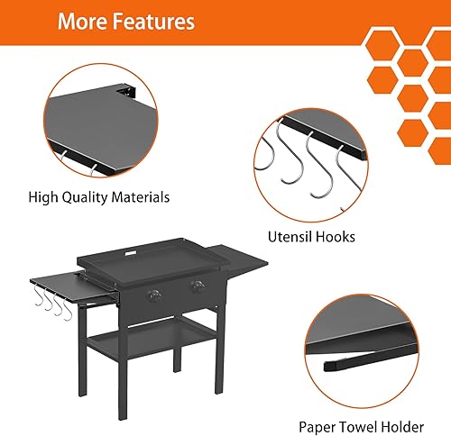 Miniatura 3 de PHYESUVIN Estante lateral plegable para parrilla Blackstone de 28 pulgadas, accesorios de plancha para Blackstone con soporte para toallas de papel,