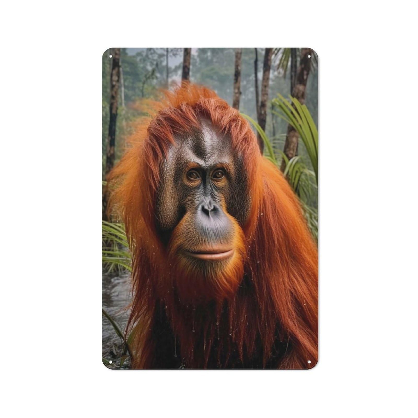 Junmoney Style-8 Tin Wall Plaque 30X20cm With Portrait Orang Utan For Workshop Wall, With Clear Retro Wall Decor Character