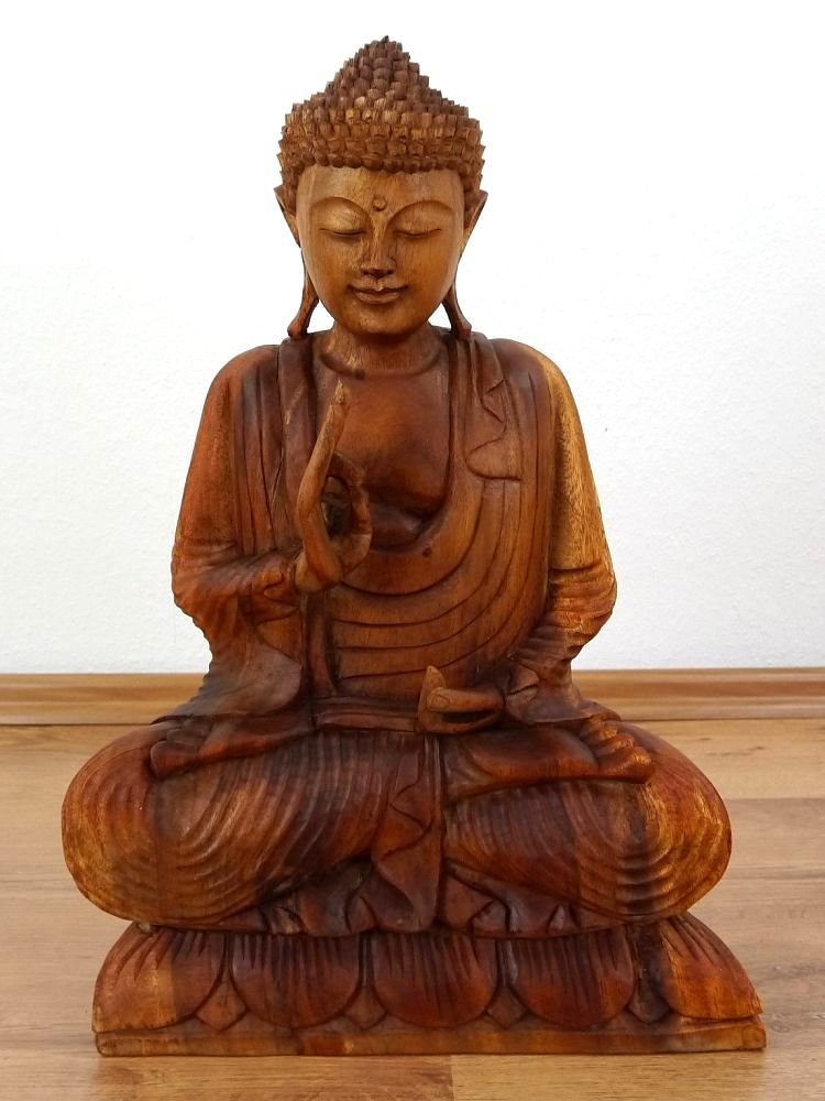 livasia Bouddha en Bois de Bali, Statue bouddhique, Sculpture en Bois Massif, Durable et Fait Main (50 cm)