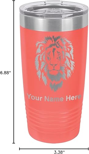 Miniatura 7 de LaserGram Vaso aislado al vacío de 20 onzas, cabeza de león, grabado personalizado incluido (coral)
