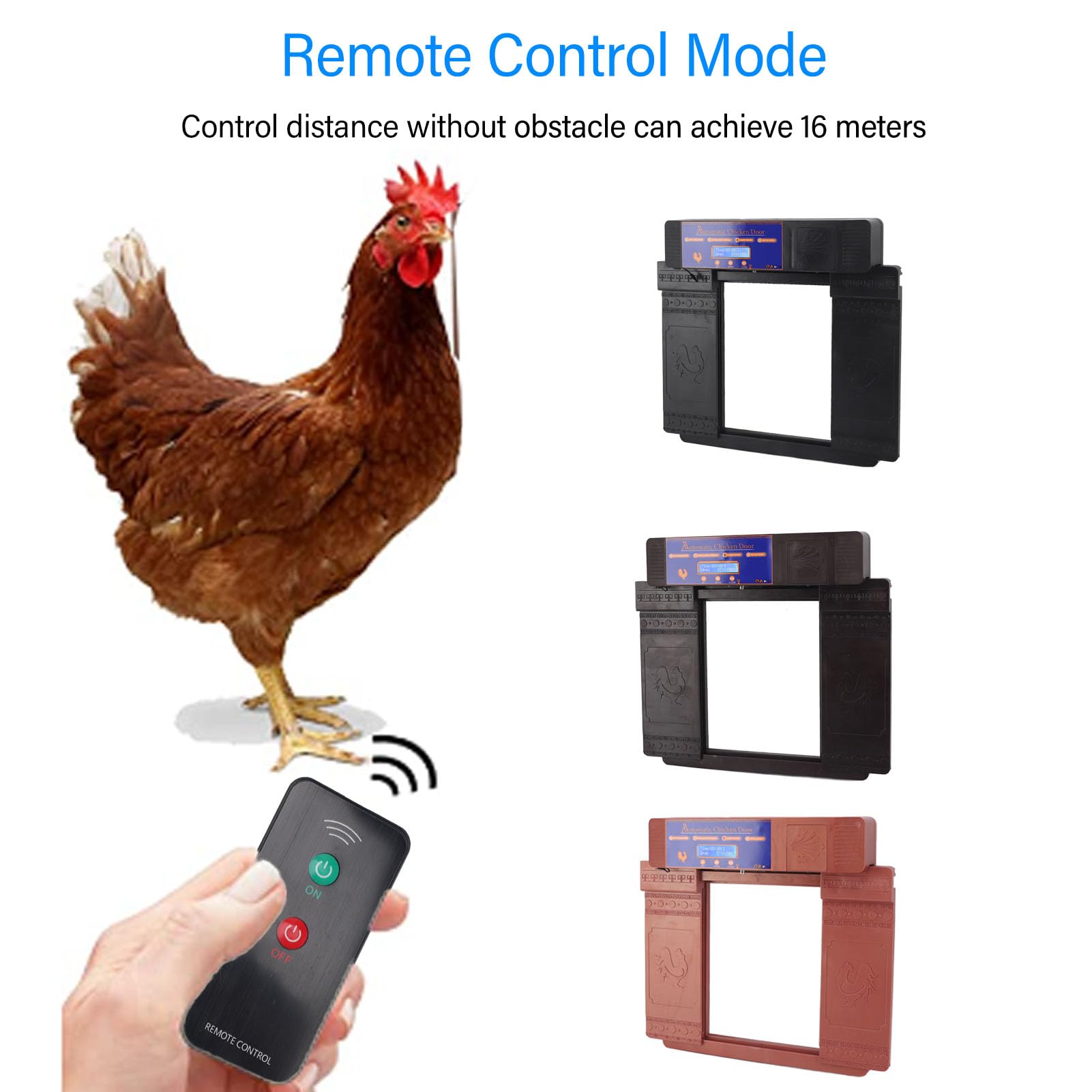 Porta automatica per pollaio, apriporta con telecomando wireless, sensore di luce e timer, dotato di di sicurezza anti-schiacciamento per polli, anatre e oche, porta per (Bronzo)