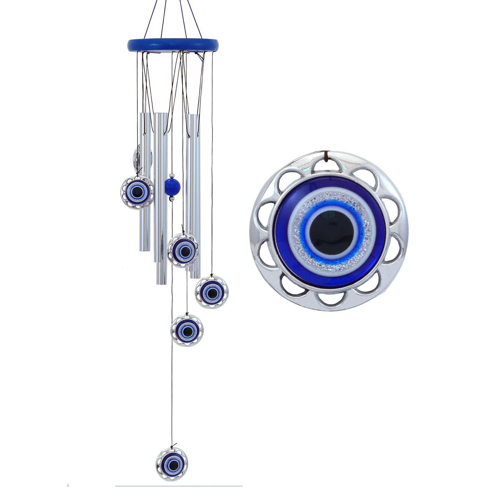 BWINKA Blue Evil Eye Wind Chimes for Outdoor Decor, Handmade Wind Chime for Garden, Patio, Porch, Home Protection, Unique Gift for Housewarming, Birthday, or Spiritual Decor