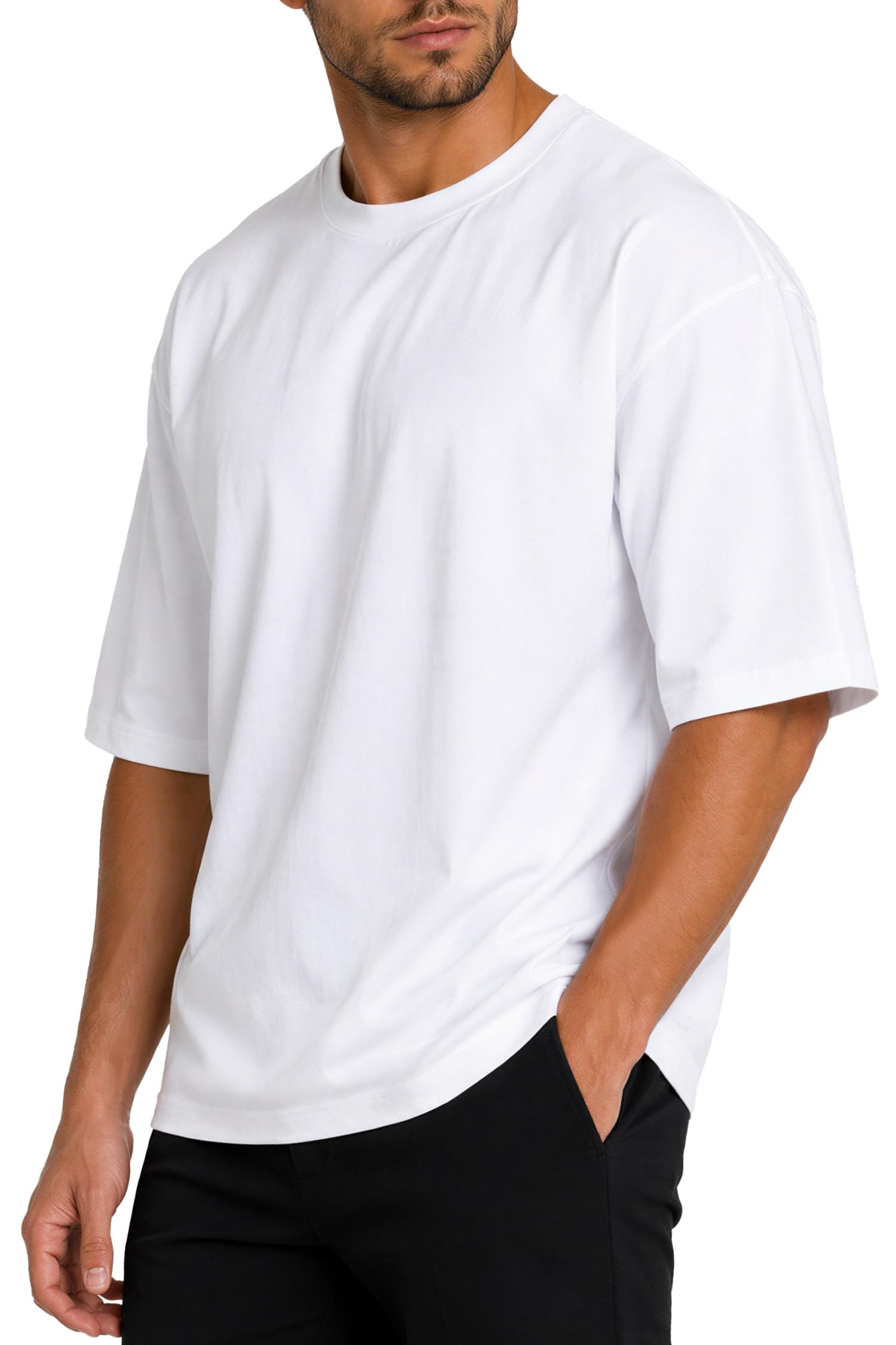 Reichstadt T-Shirt Uomo Oversize Basic Cotone Manica Corta Girocollo Casual | T-shirt oversize basic da uomo in cotone, manica corta e scollo rotondo, traspirante per look casual e tempo libero