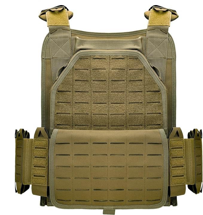 PIKEON Tactical Vest for Men Quick Release Adjustable Airsoft Vest Laser-Cutting Modular Lightweight Vest (TAN)