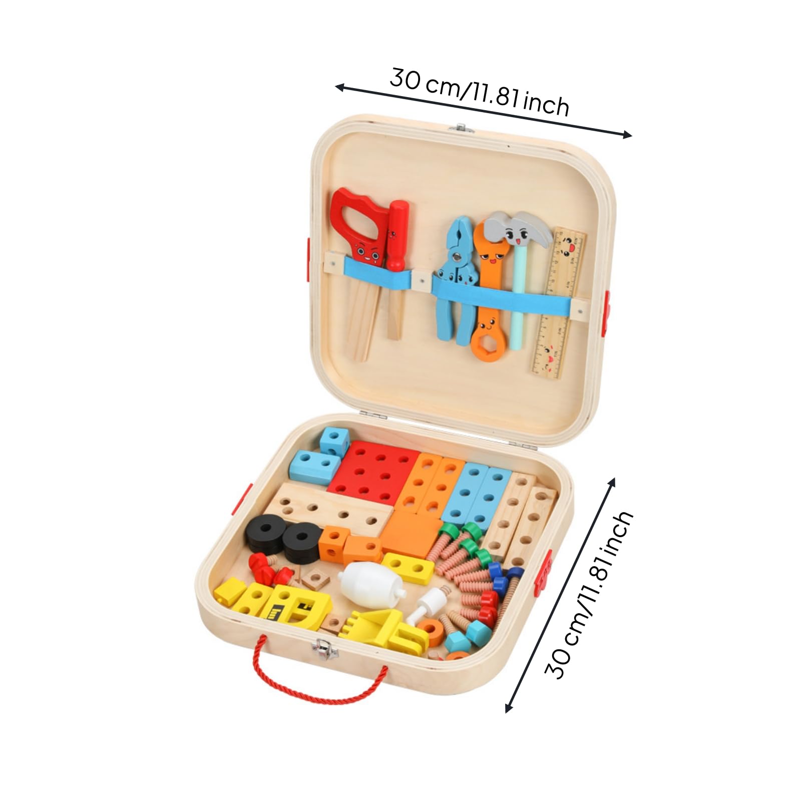 Kinder Werkzeugkoffer Holz Kinder Werkzeug Set Montagekasten Baukasten Lernspielzeug Rollenspiel aus Lackiertem Kiefernholz für Vorschule Spielzimmer Grundschule
