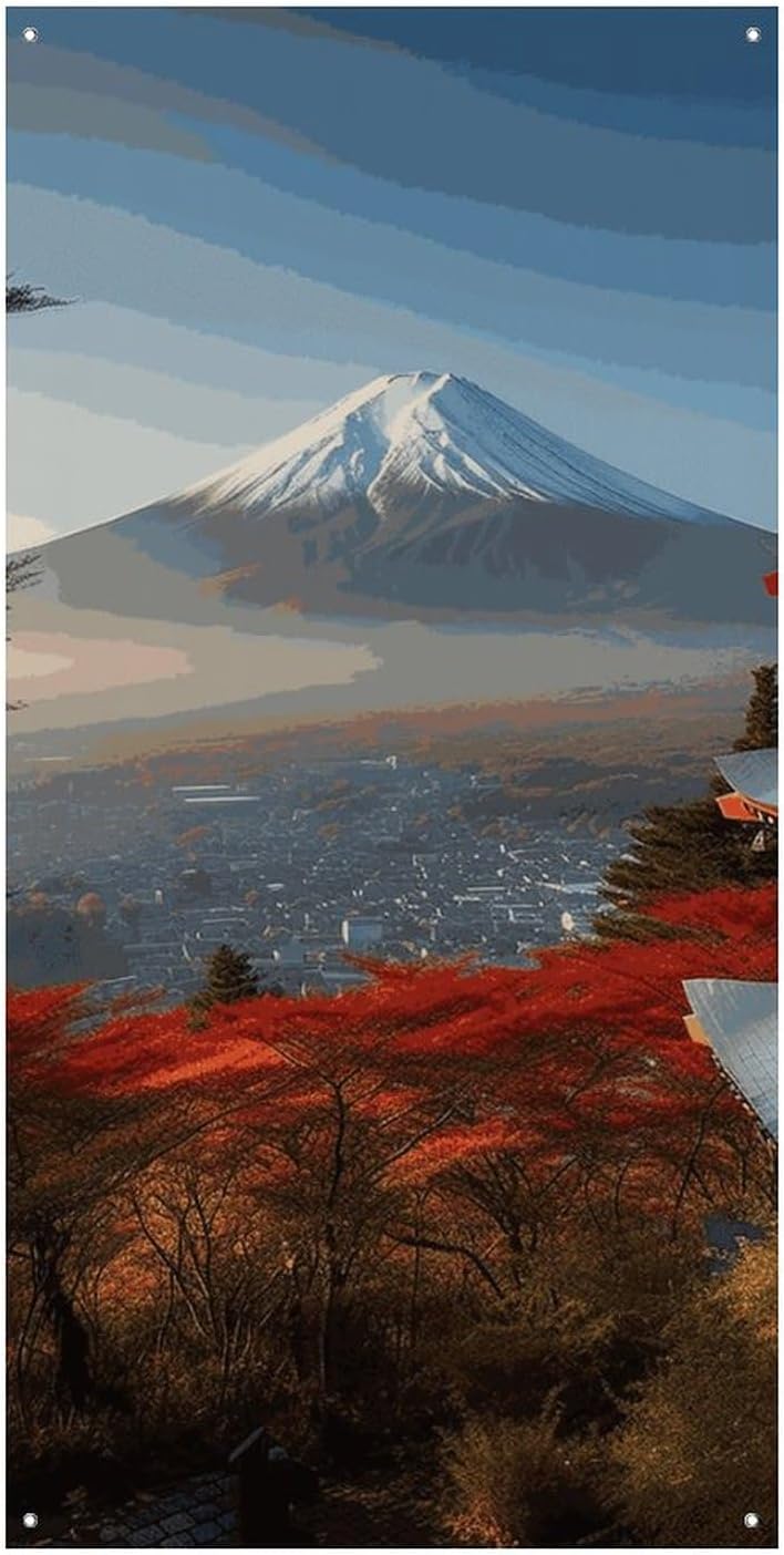 Japan Mount Fuji Landscape Door Cover Banner Decor Welcome Porch Sign Wall Hanging Banner Background Door Cover For Birthday Wedding Holiday Celebration Party Supplies
