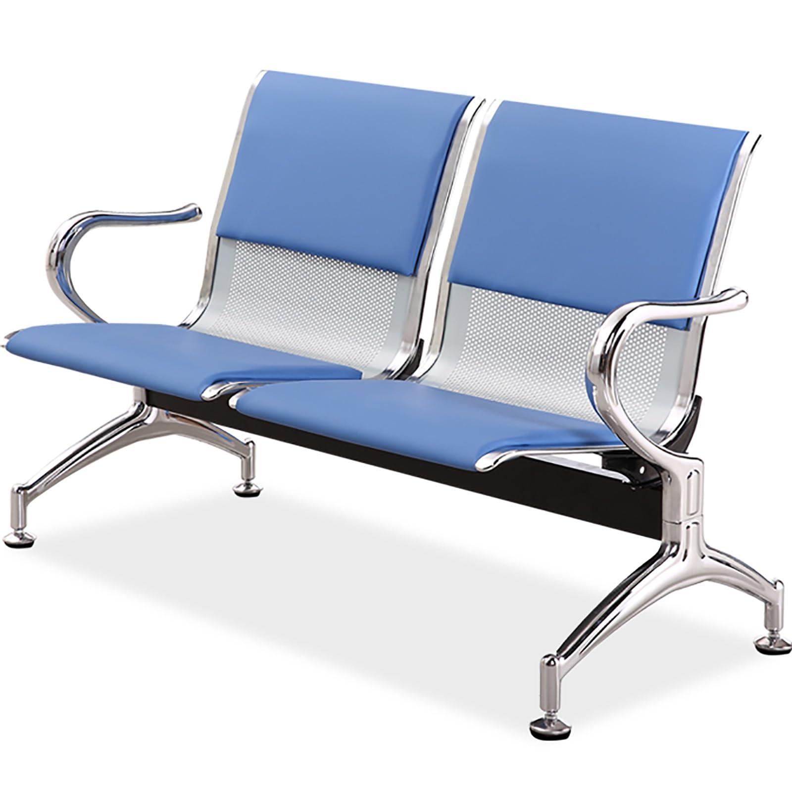 OZBMA 2-Seat Waiting Bench with Armrests for Office Reception Areas in Airports, Hospitals, Banks, Salons, and Barbershops (Blue)