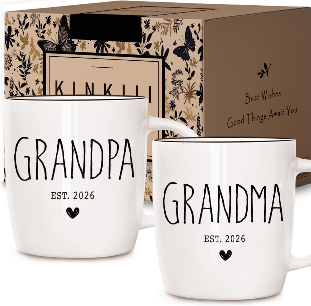 Promoted To Grandparents 2026 Mug Set, Grandma And Grandpa 2026 Ceramic Mugs, Pregnancy Announcement for Grandparent Mug Set, Grandma And Grandpa Announcement Gifts 13Oz
