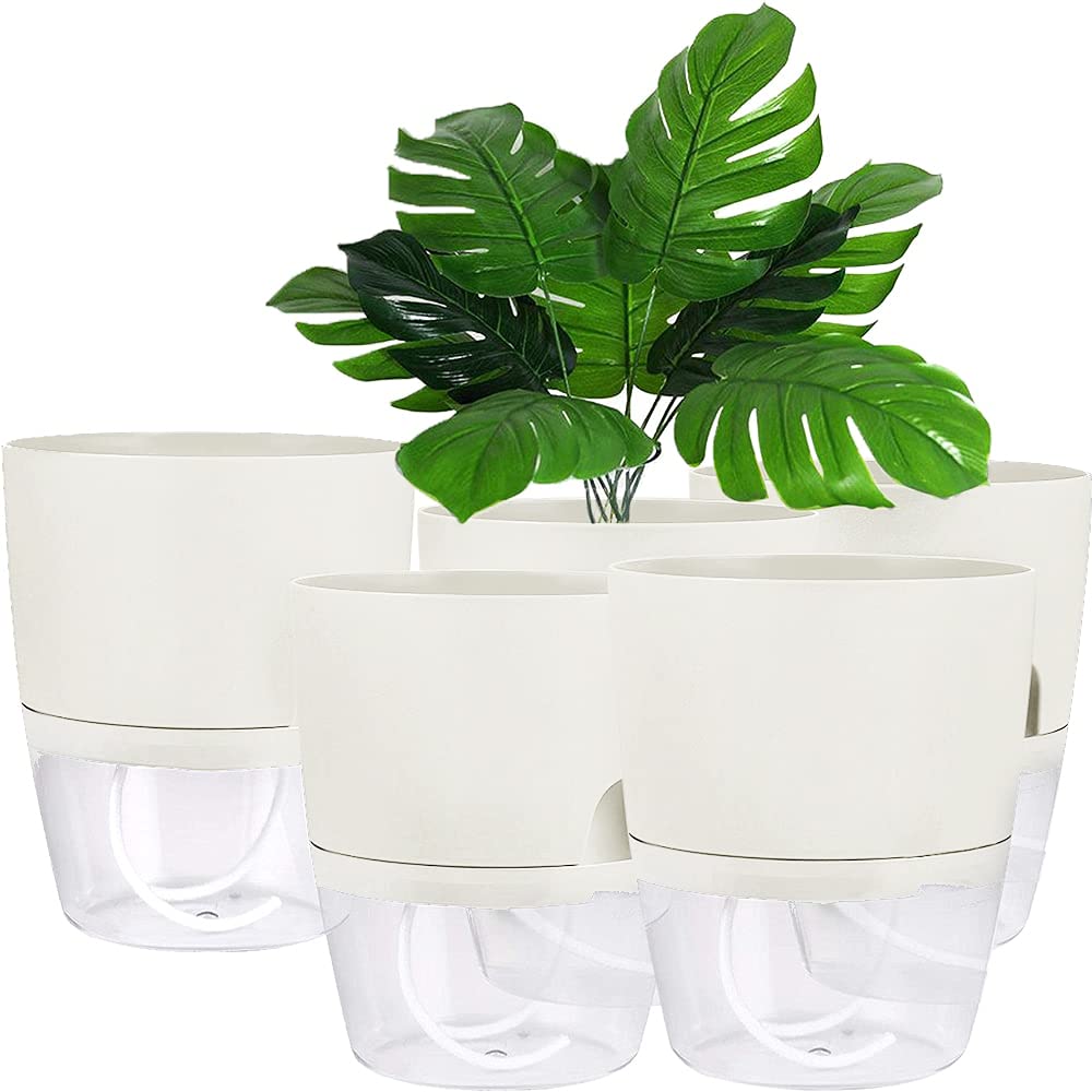 Buy Emerging Green White Self Watering Pots for Indoor s (Set of 5
