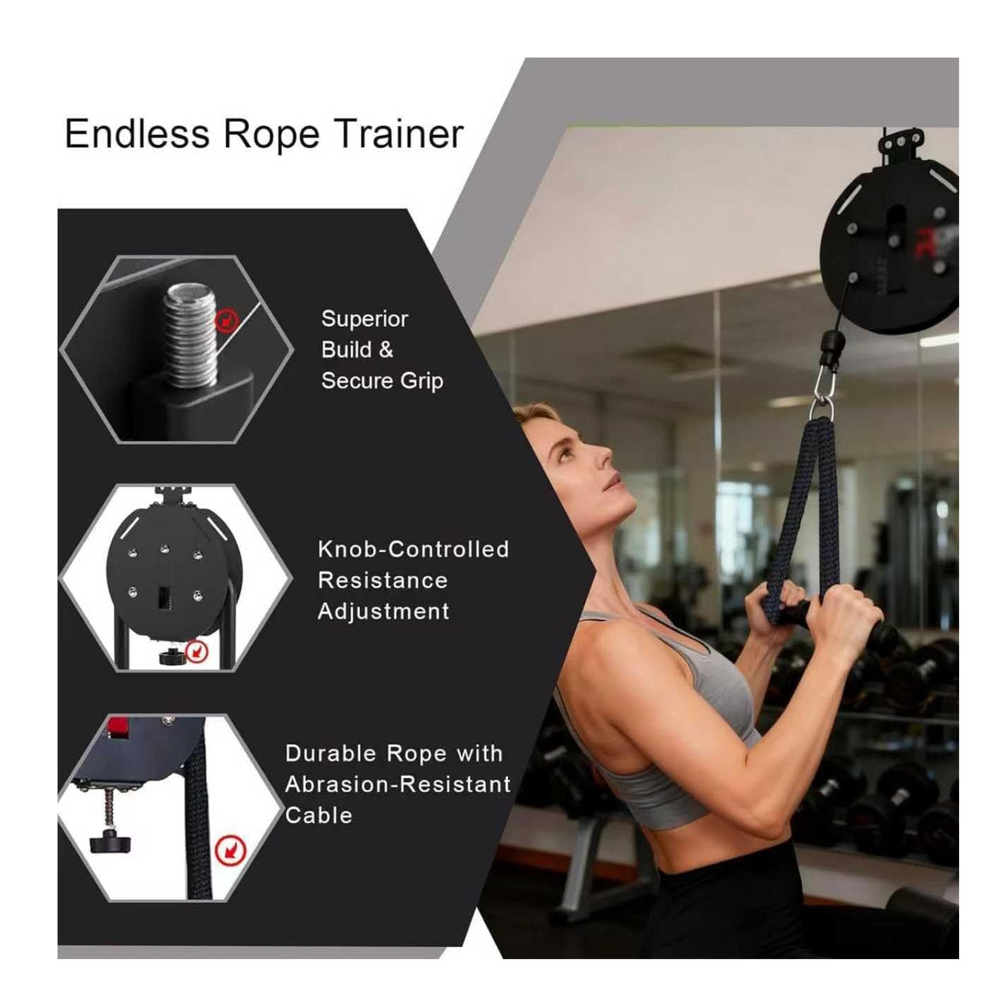 Endless Rope Trainer,Pulley Cable Machine,Endless Rope Trainer,Adjustable Resistance, Small Footprint and Easy To Install for Muscle Endurance, Upper Extremity Physical Training