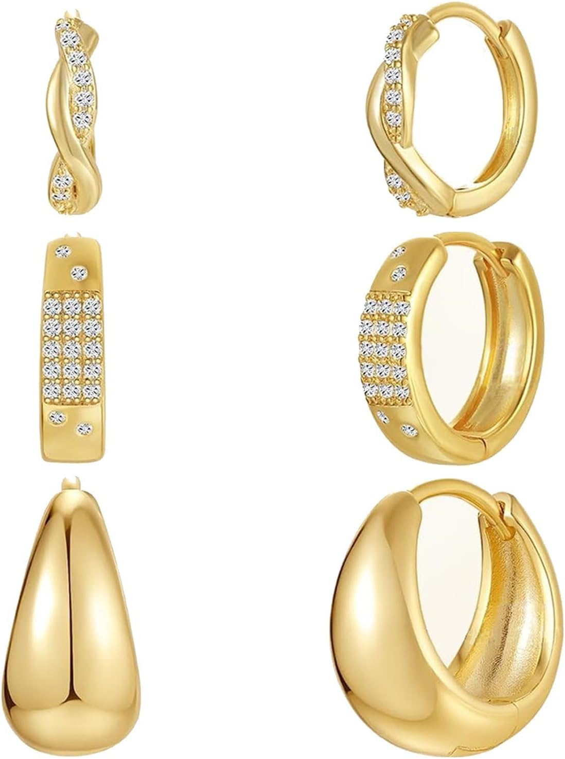 6PCS Cubic Zirconia Gold Hoop Earrings Set for Women 14K Gold Plated Hypoallergenic Earrings Lightweight Small Gold Hoops Earrings Jewelry