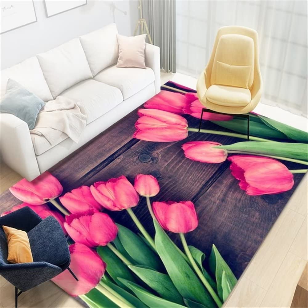 Tapis lavable facile à nettoyer rouge à fleurs HD 140x200 pour grand salon