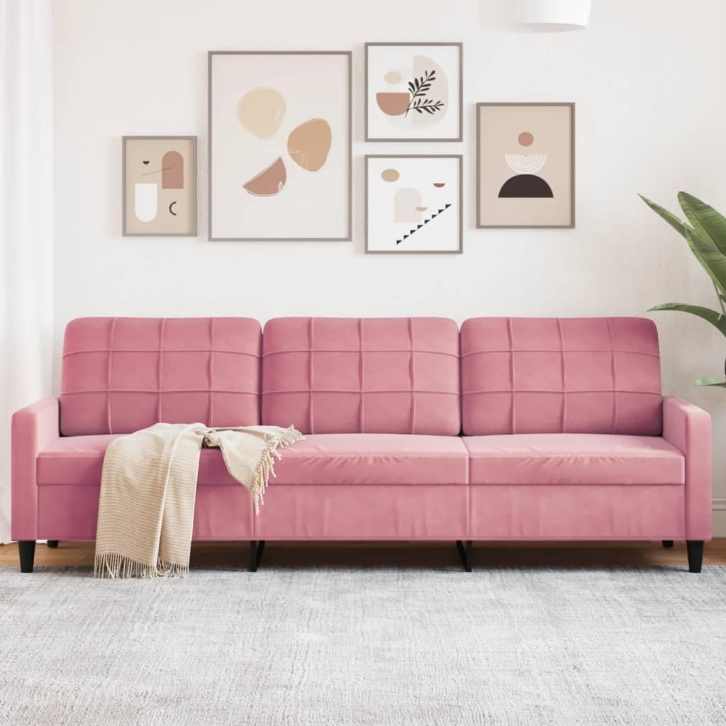 Sofá de 3 plazas de terciopelo de 210 cm rosa para salón moderno