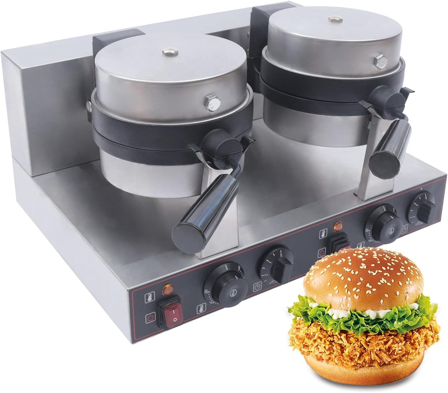 LYNICESHOP Panini Press Grill, 2.4KW Commercial Dual Panini Press Sandwich Maker Grill Electric Burger Toaster Non-Stick Double Sided Plates Sandwich Maker Electric Indoor Grill for Home, Bakeries