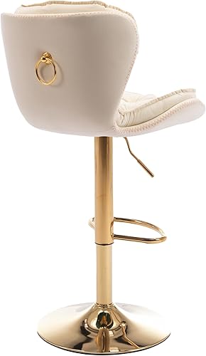 Miniatura 8 de Olela Juego de 2 taburetes de bar, modernos taburetes de bar tapizados de terciopelo ajustable con altura de mostrador con respaldo medio para