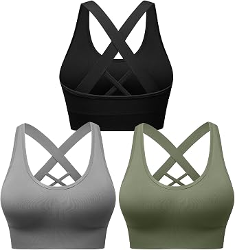 Sports Bras for Women High Support, Multipack Padded Supportive Criss Cross Back Wireless Running Yoga Workout Bra