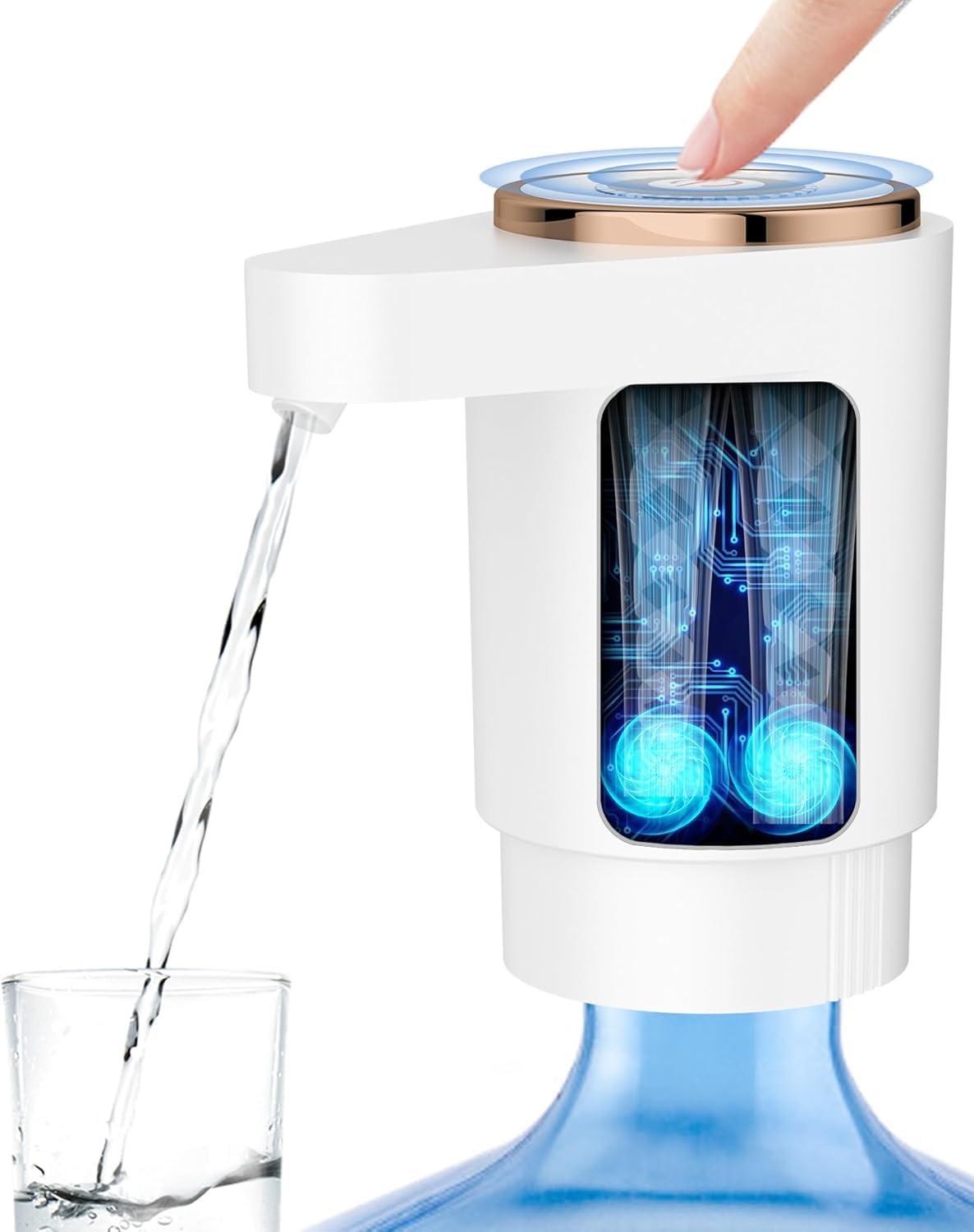 Water Dispenser Pump Water Pump for 5 Gallon Bottles, USB Rechargeable Water Bottle Pump, Portable Water Jug Dispenser for Home, Kitchen, Office, Camping (Snow White)