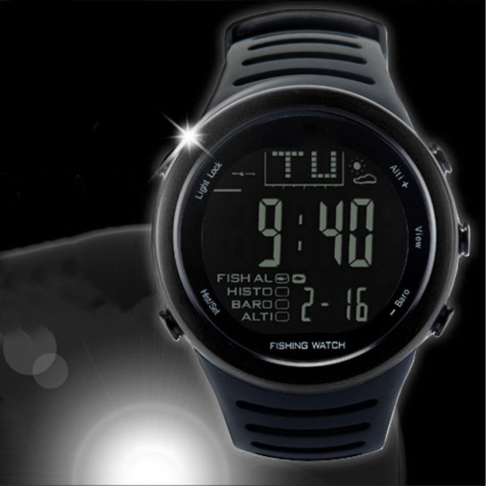 Reloj de Pesca, Termómetro, Correa Suave, Reloj Barómetro, Resistente Al Agua para Exteriores (Negro)
