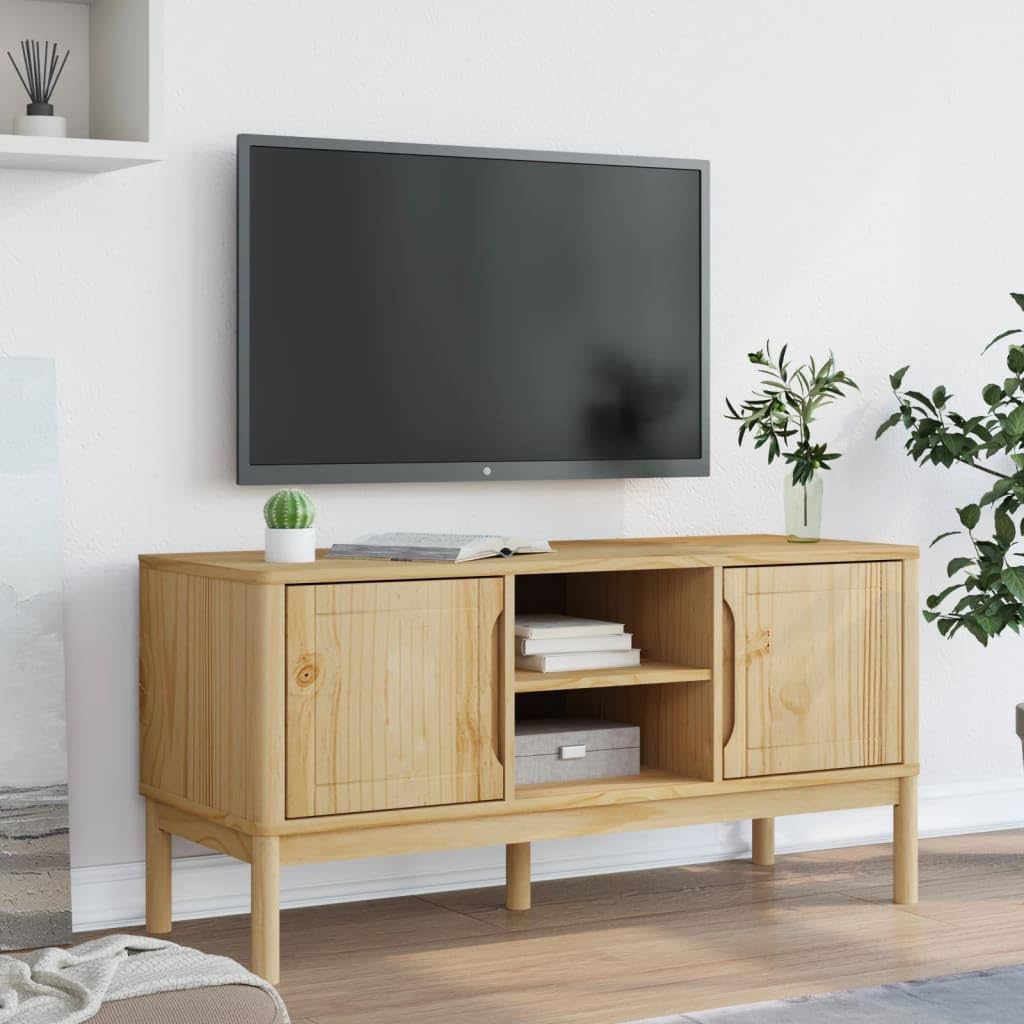 TV Cabinet Wax Brown Solid Pine Wood Media Console 44.9 x 16.9 x 21.7 in Modern Entertainment Center for 60 in TV Screens for Living Room Bedroom