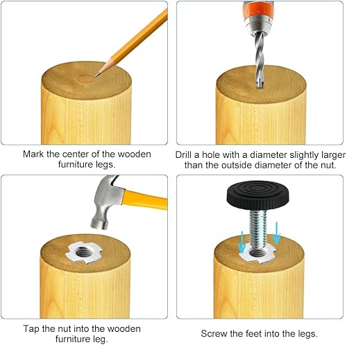 Miniatura 4 de 24 pcs tornillo en Muebles Glide Pie de nivelación ajustable diámetro 21 mm/0.85" para patas de muebles