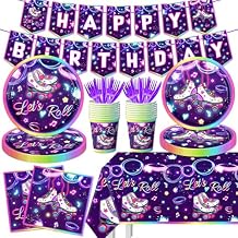 Roller Skating Party Supplies,142Pcs Roller Skating Party Decorations Tableware Set Include Plates Napkins Cups Banner Tablecloth for Lets Roll Birthday Birthday Party Decorations, Serve 20