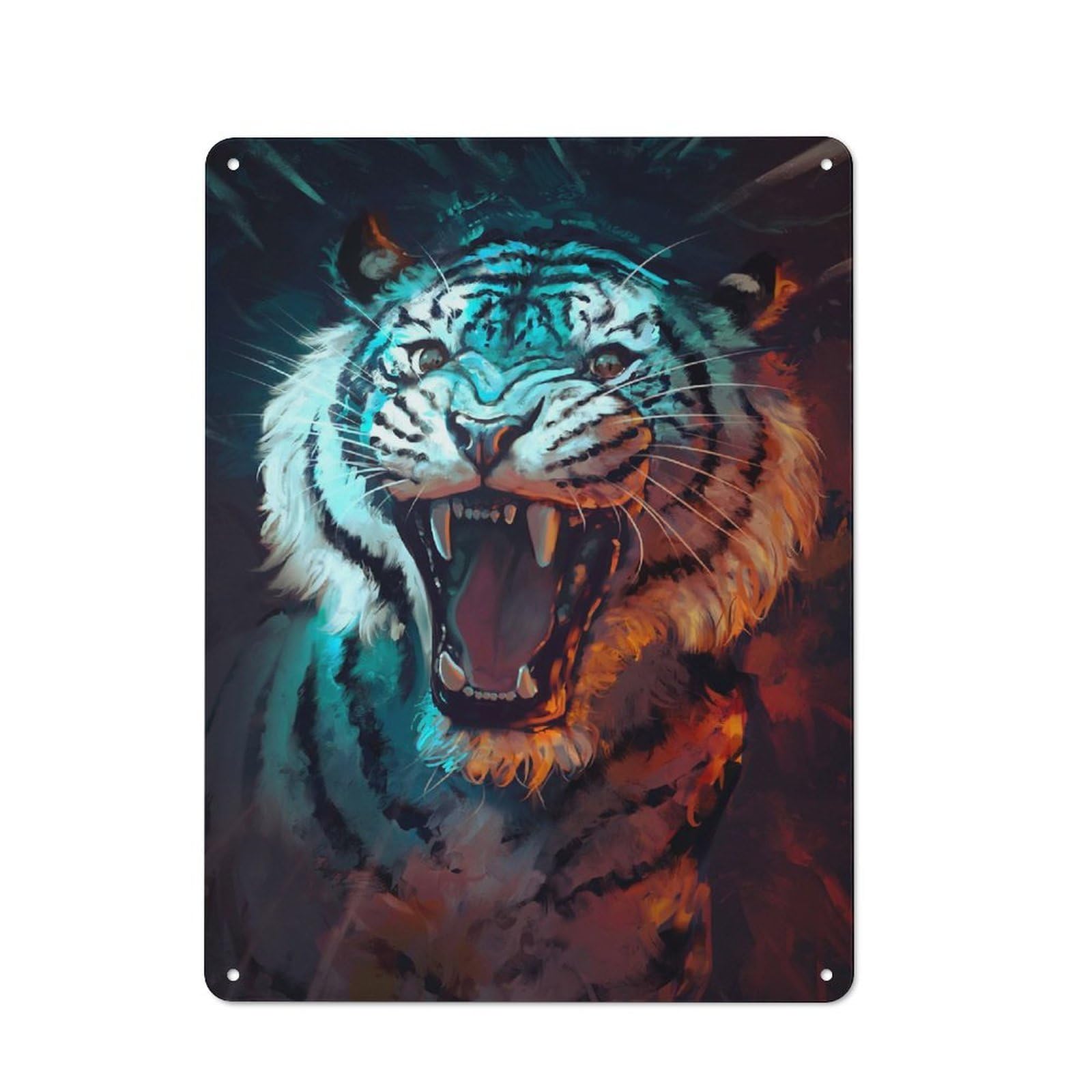 Pet Lover Roaring Tiger Decorative Metal Plaque, Wall Decor for Pet Corner, Living Room Or Hallway, 40x30cm
