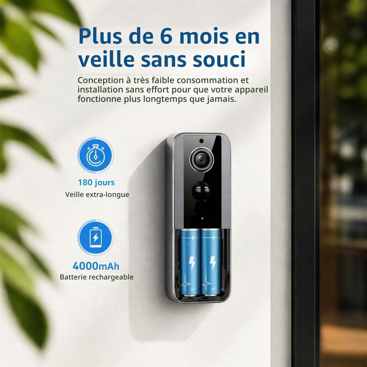 Aceele Sonnette Vidéo Intelligente sans Fil - WiFi 2.4GHZ, Vision Nocturne HDR, Détection Mouvement PIR, Étanche IP65, Autonomie 180 Jours, Interphone Bidirectionnel
